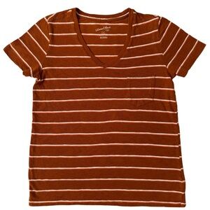 Like New! 90’s Style Burnt Orange Striped V-Neck T-Shirt - women’s size xsmall
